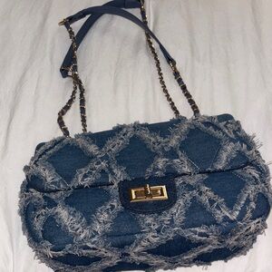 Fashion Nova Blue Frayed Denim Shoulder Bag